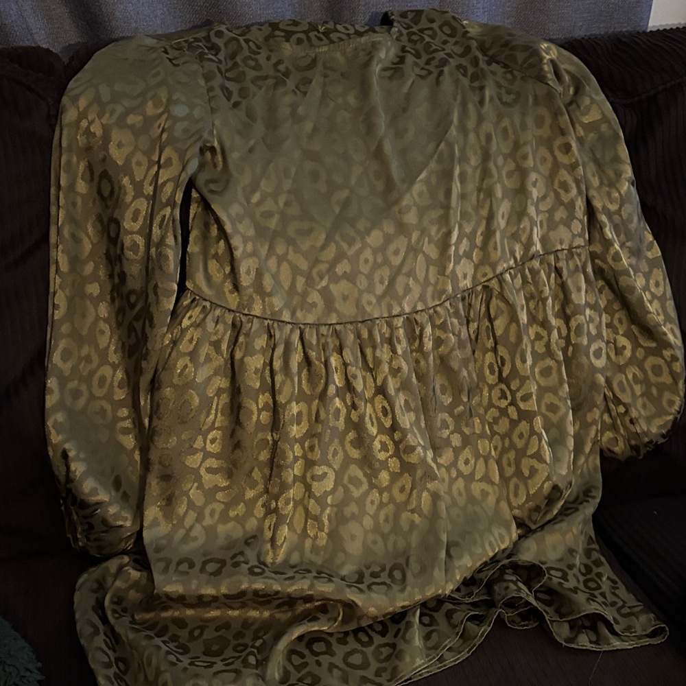 Umgee Olive Leopard Print Long Sleeve Dress